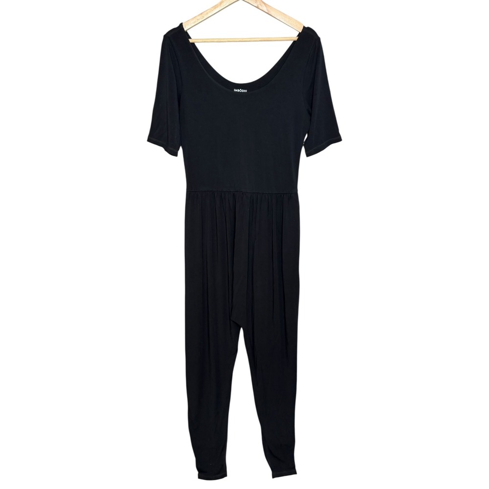 Imbodhi Micromodal Yoga Lounge Harem Jumpsuit Black 1X Boho Yogi